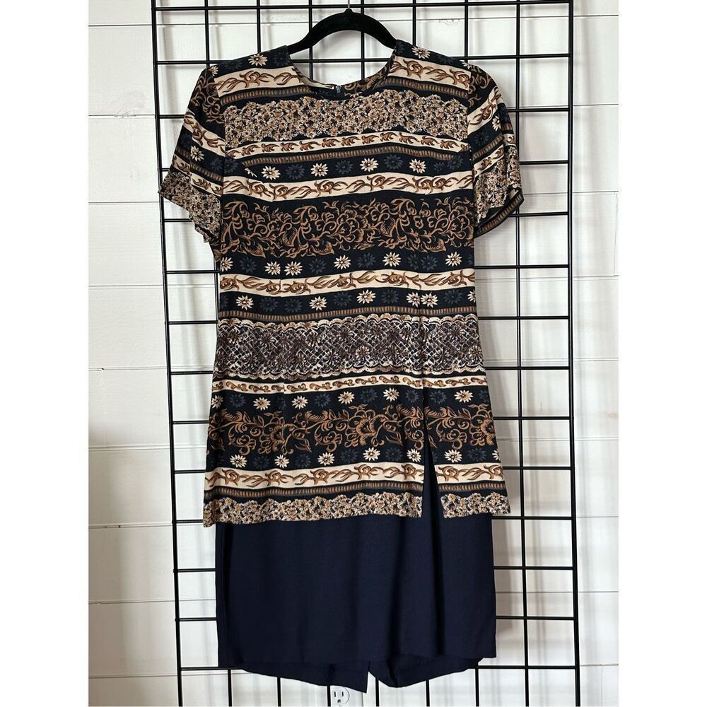 K.C. Spencer NY Vintage Sheath Dress‎ Womens 6 Multicolor Tribal Cottagecore